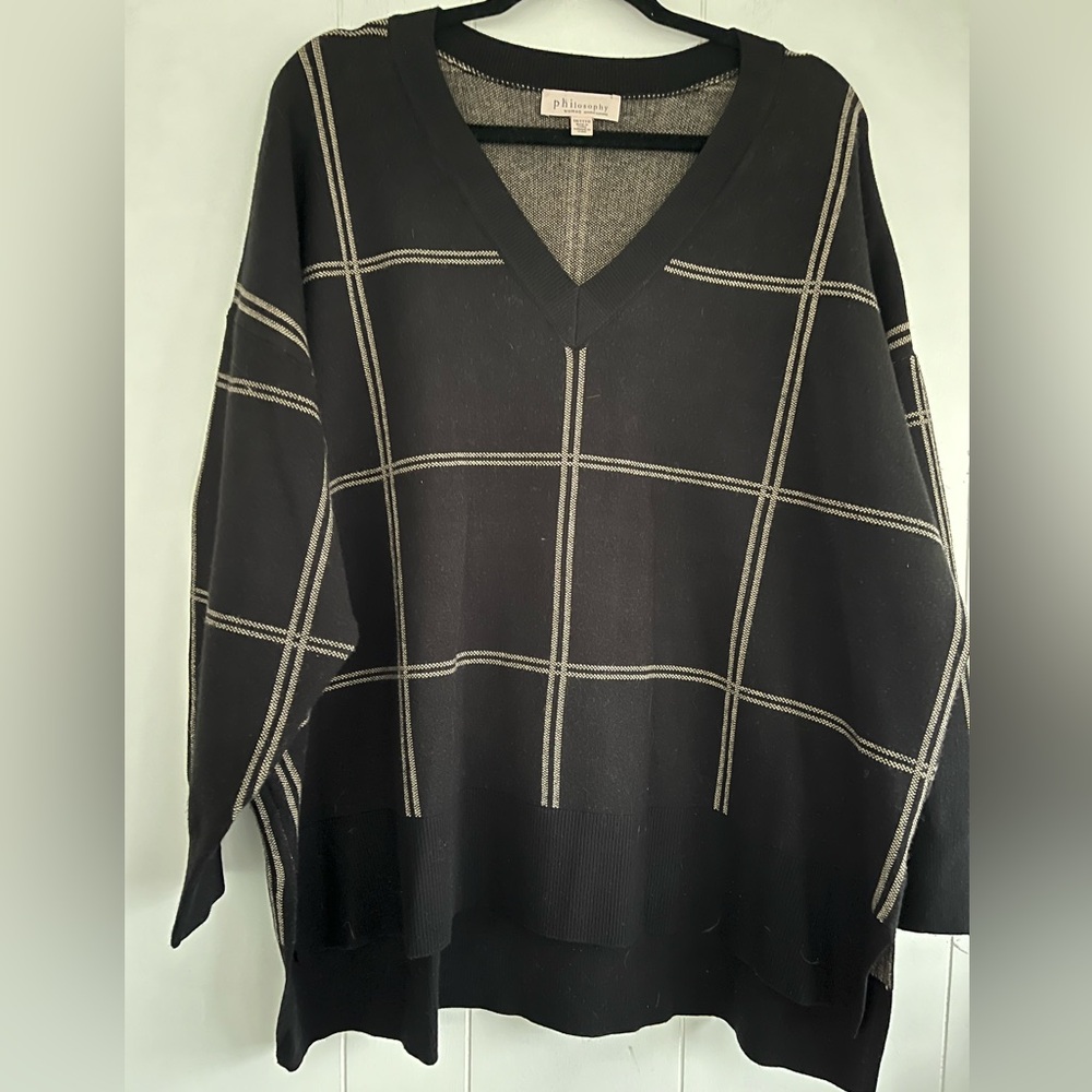 Philosophy Woman V-Neck Slouchy Sweater Black Viscose Stripes Pullover Size 3X - Picture 10 of 12